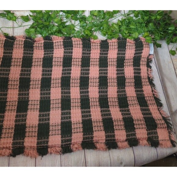 KIP&CO Floor Mat? Small Rug Gingham Pink Green Frayed 100% COTTON 27 x 17 - Picture 7 of 7